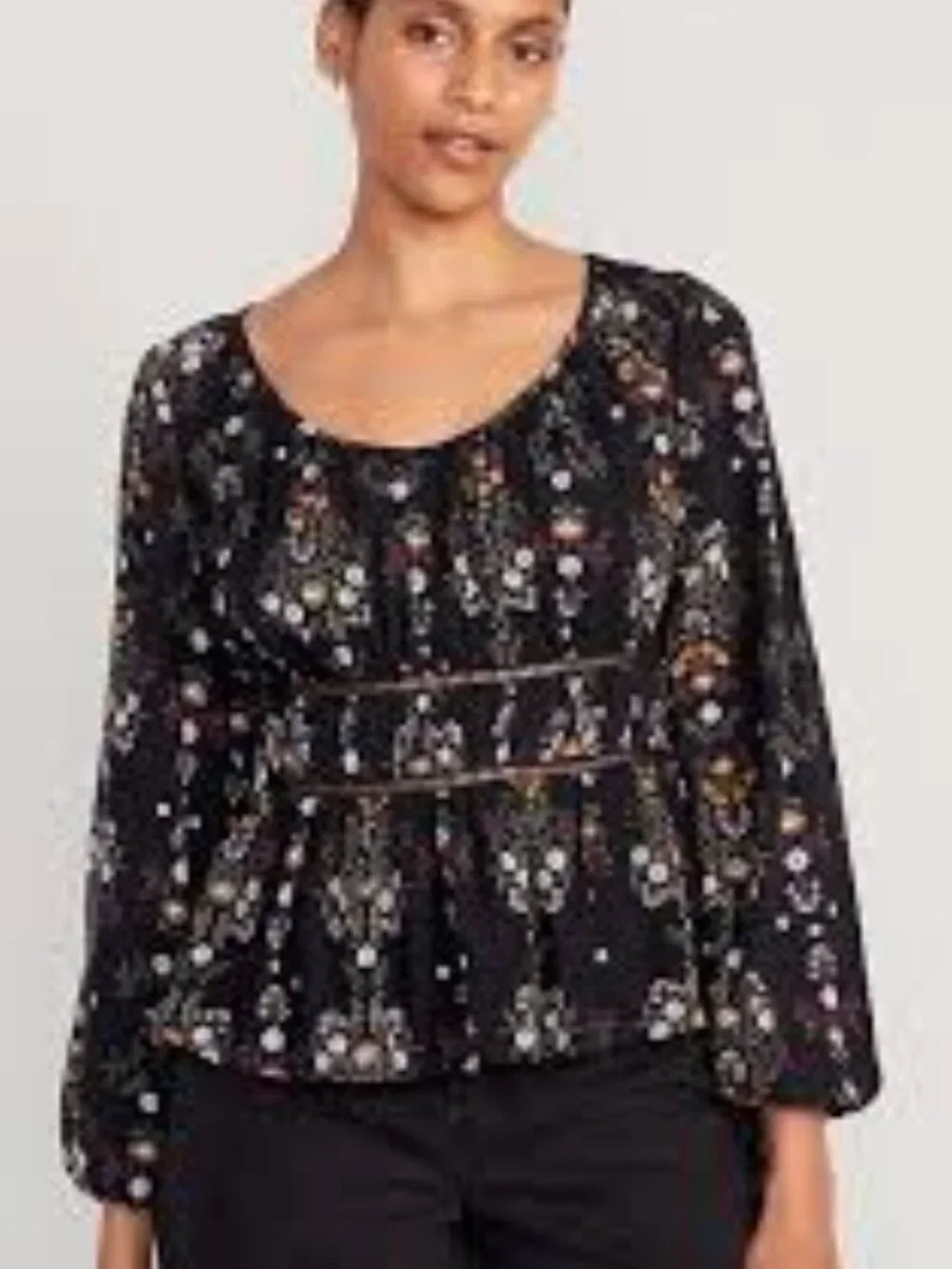 Black Floral Long Sleeve Blouse - Picture 2 of 10